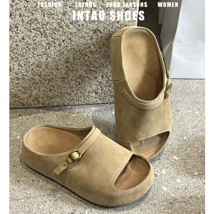 牛皮版~增高厚底勃肯鞋拖鞋女外穿2026新款复古沙滩鞋小个子凉拖