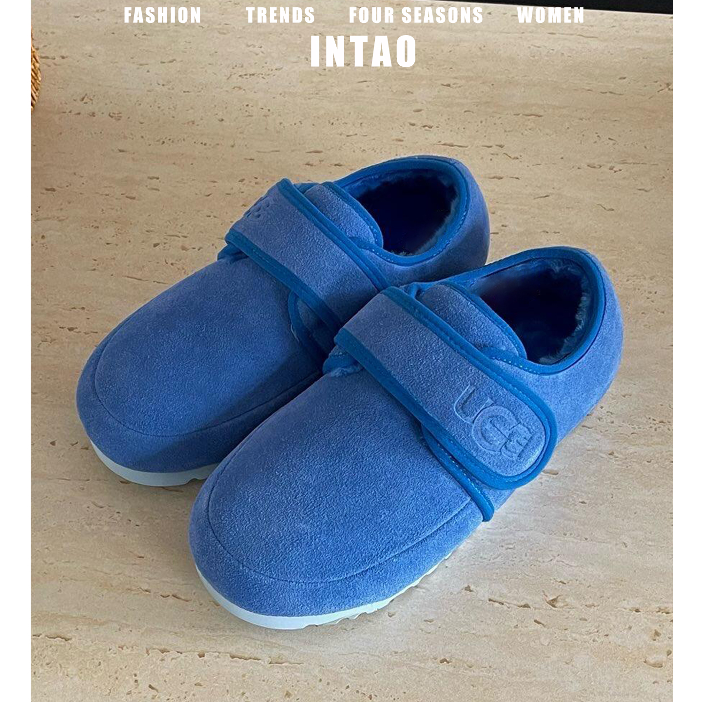 蓝色超火毛毛鞋女外穿加绒2025