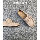 真皮勃肯鞋 复古深口软木穆勒鞋 半拖男女同款 一脚蹬厚底包头半拖鞋