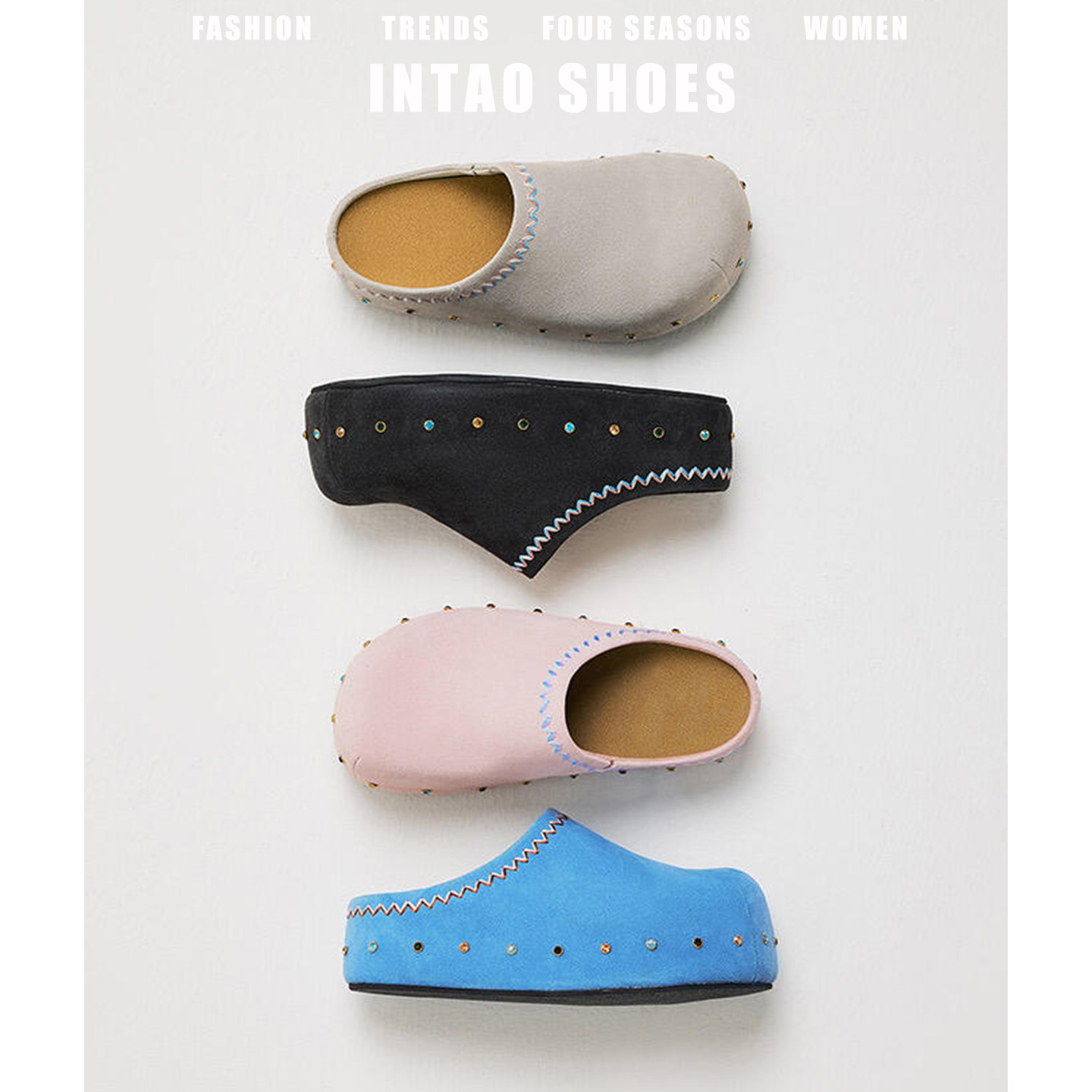 设计感小众水钻刺绣厚底增高6CM勃肯鞋半拖女包头内增高博肯鞋子