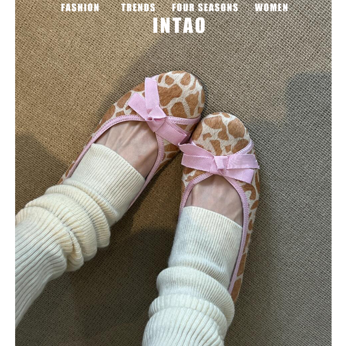 甜美粉色蝴蝶结豹纹单鞋女平底