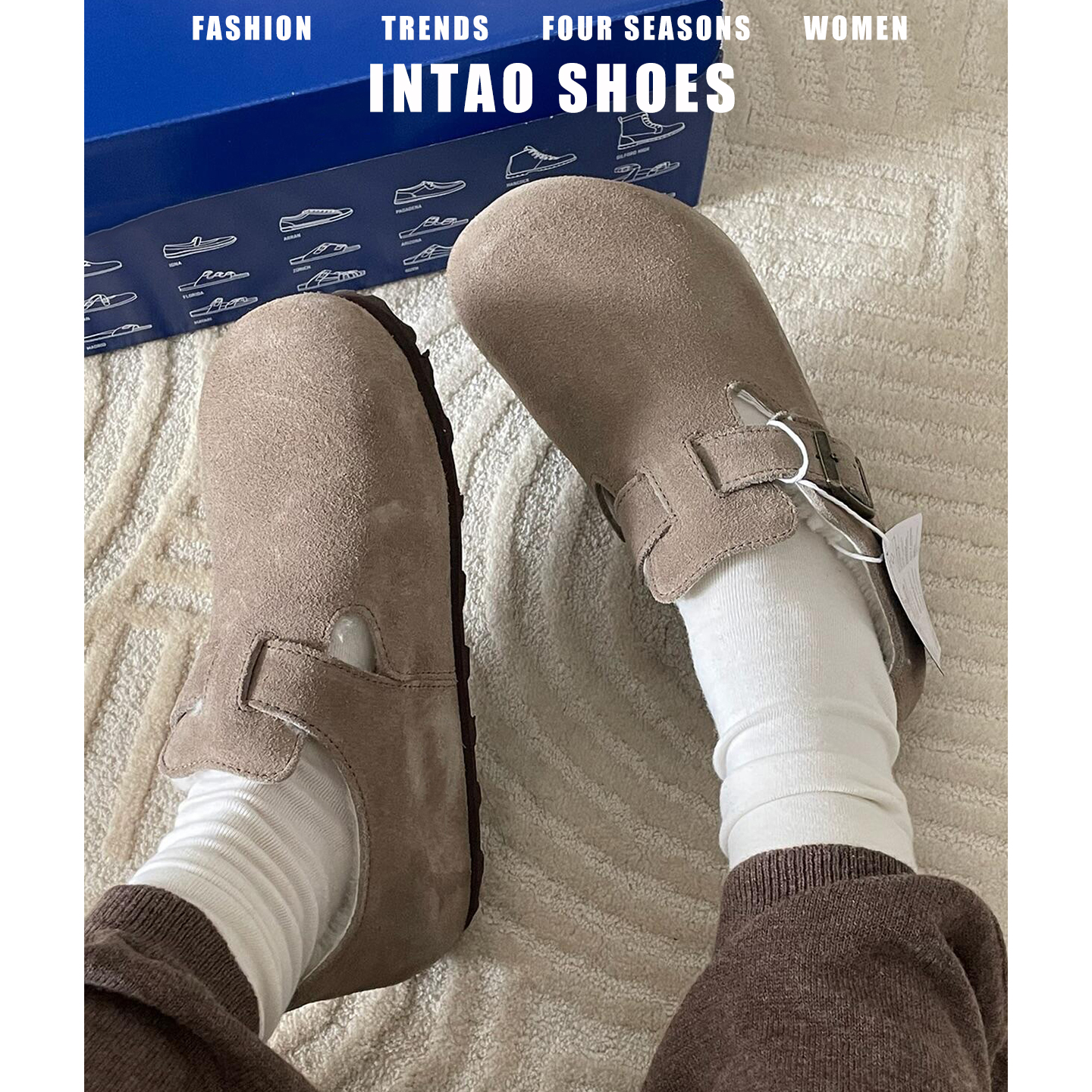 牛皮版~内增高加绒全包勃肯鞋冬