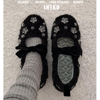 小众设计感花朵蝴蝶结平底玛丽珍