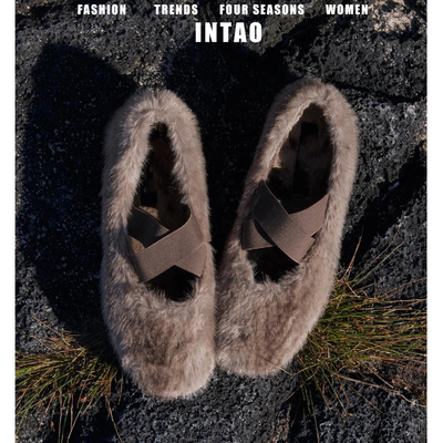 法式复古水貂毛毛鞋女冬外穿