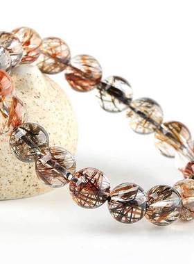 天然黑金超七手链 云母发丝黑金超七手串饰品  黑金超级七水晶