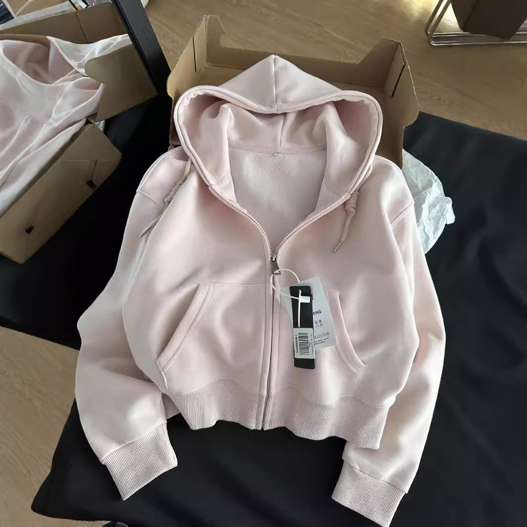 开衫连帽卫衣女2025新款早秋季粉色爆款初秋上衣宽松休闲短款外套