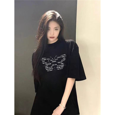 纯棉正肩短袖t恤女2024新款爆款夏季设计感小众美式宽松半袖上衣