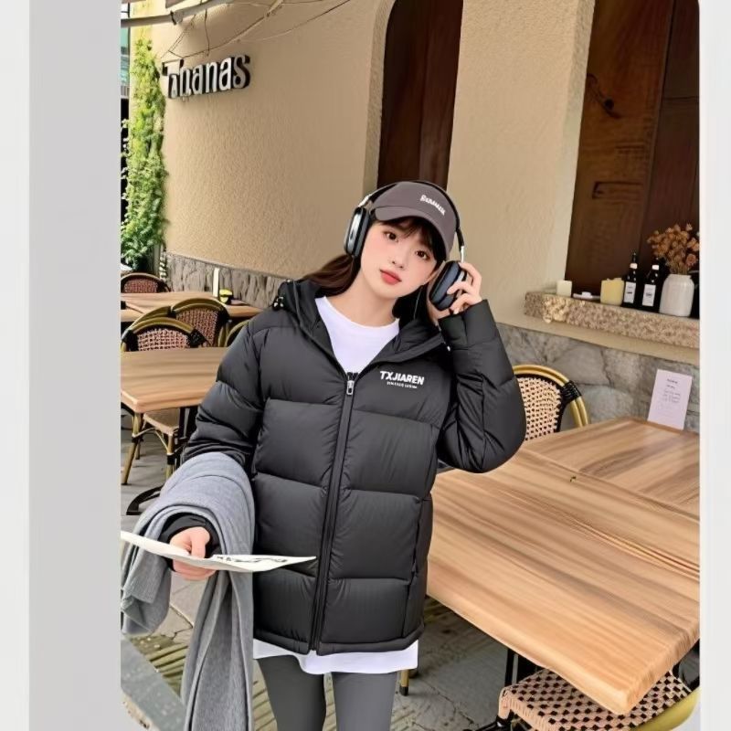 短款连帽美式棉服外套女秋冬学院风学生新款小个子面包服加厚保暖