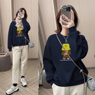 秋冬加绒加厚纯棉卫衣女慵懒风宽松显瘦百搭休闲上衣 清仓捡漏女装