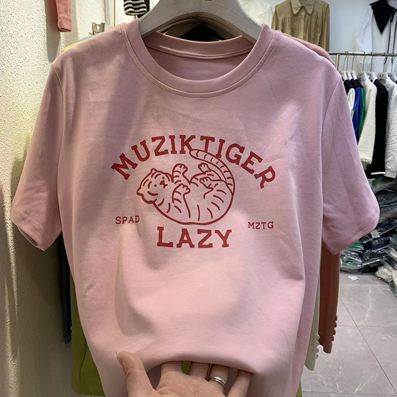 短袖简约常规款圆领纯棉女