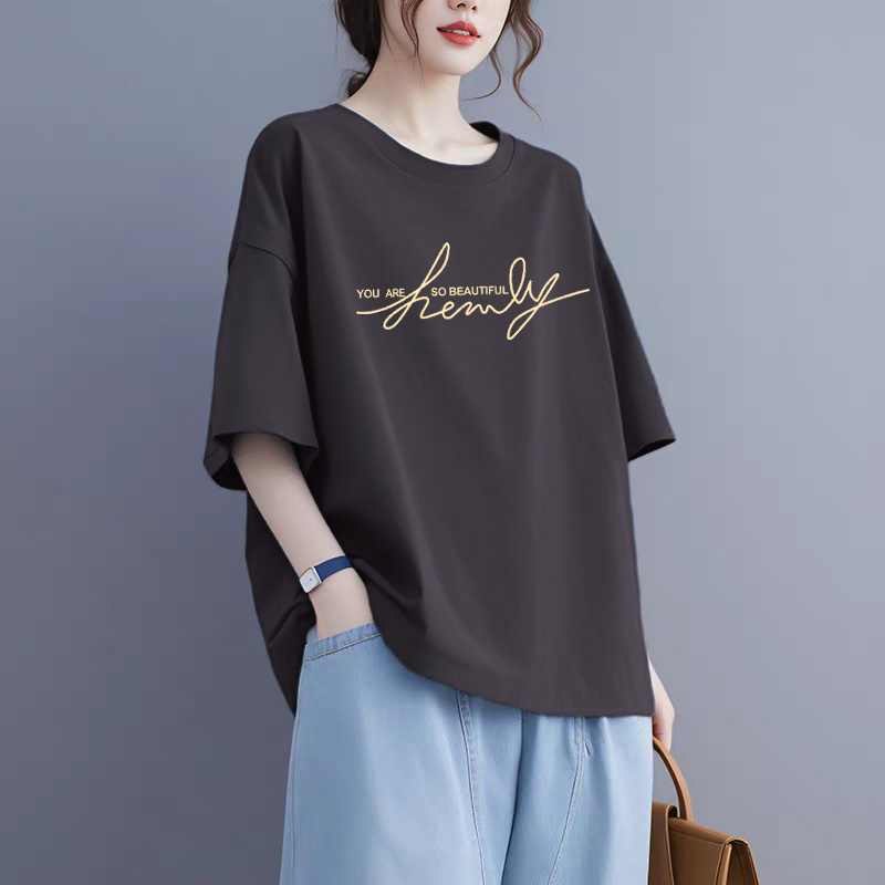 2025年新款夏季设计感纯棉短袖t恤时尚休闲宽松慵懒风大码女上衣
