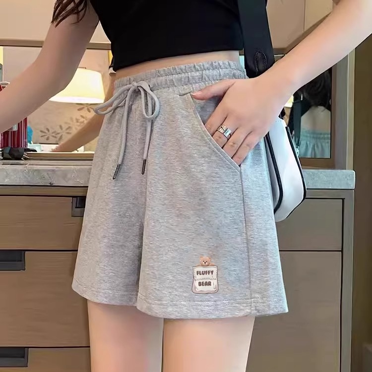 山东即墨大牌纯棉灰色运动短裤女夏季简约小个子五分a字休闲卫裤