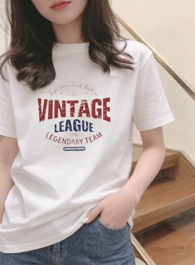 无锡高品质透气纯棉短袖t恤女夏季设计感时尚印花白色高级感上衣