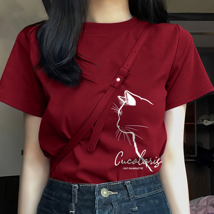 上衣服 一线外贸品牌纯棉短袖 t恤女休闲显瘦韩版 时尚 印花内搭半袖
