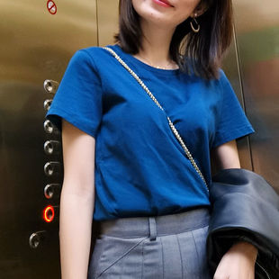 t恤纯棉圆领经典 纯色短袖 上衣T 夏季 品牌折扣商场撤回外贸清仓女装