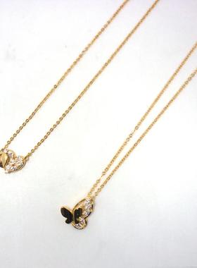 日韩项链镶嵌锆石镀真金蝴蝶心女