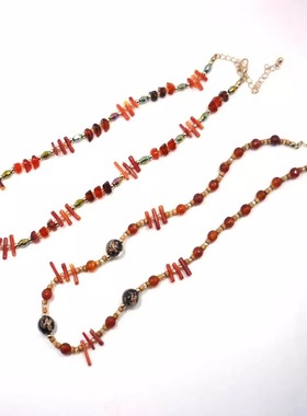 饰品项链短款复古红色串珠高级女