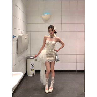 【千金归来】约会战袍挂脖蕾丝网纱连衣裙纯欲收腰显瘦名媛风礼服