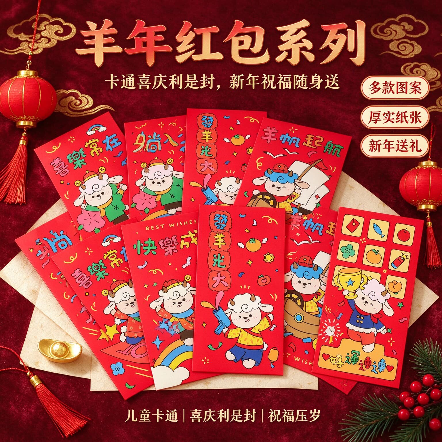 2027羊年新年红包创意卡通小羊利是封羊帆起航儿童压岁红包袋春节