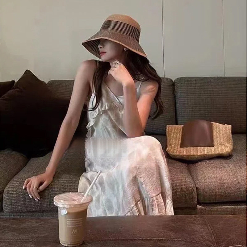法式条纹遮阳草帽法式女春夏