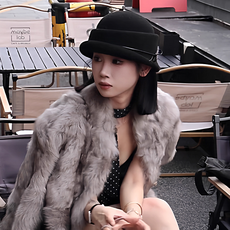 秋冬千金风法式赫本风毛呢小礼帽