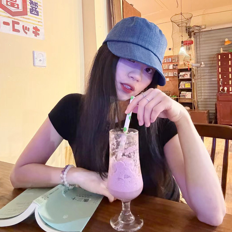 休闲百搭挺括棉麻平顶帽马术帽女