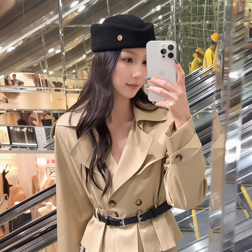 秋冬羊毛盆帽女高级感空姐贝雷帽