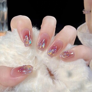 2026年新款儿童美甲穿戴甲腮红爆闪美钻指甲贴片短款24片成品甲片