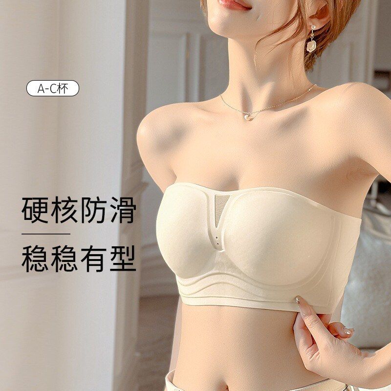 夏季薄款无感香肩果冻无肩带内衣女防滑立体透气洞洞杯服帖文胸罩