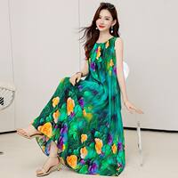2026 New vacation-style sleeveless dress for women, summer cotton and silk long dress, beach dress, high-end and ethereal dress thumbnail 3