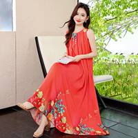 2026 New vacation-style sleeveless dress for women, summer cotton and silk long dress, beach dress, high-end and ethereal dress thumbnail 5
