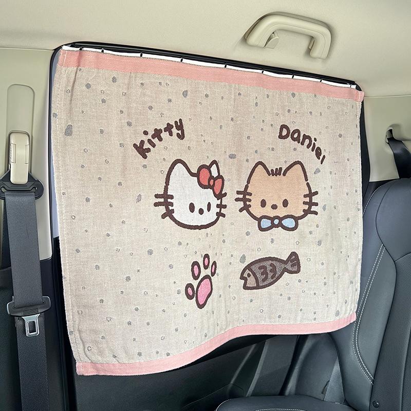 滑轨汽车车窗遮阳帘嵌入式防晒宝宝卡通可爱全棉纱布透气前后排用