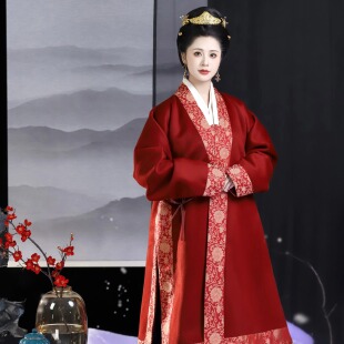 襦一坊|玉京秋 明制毛呢织锦缘衣对襟大袄香云纱马面裙复原汉服女
