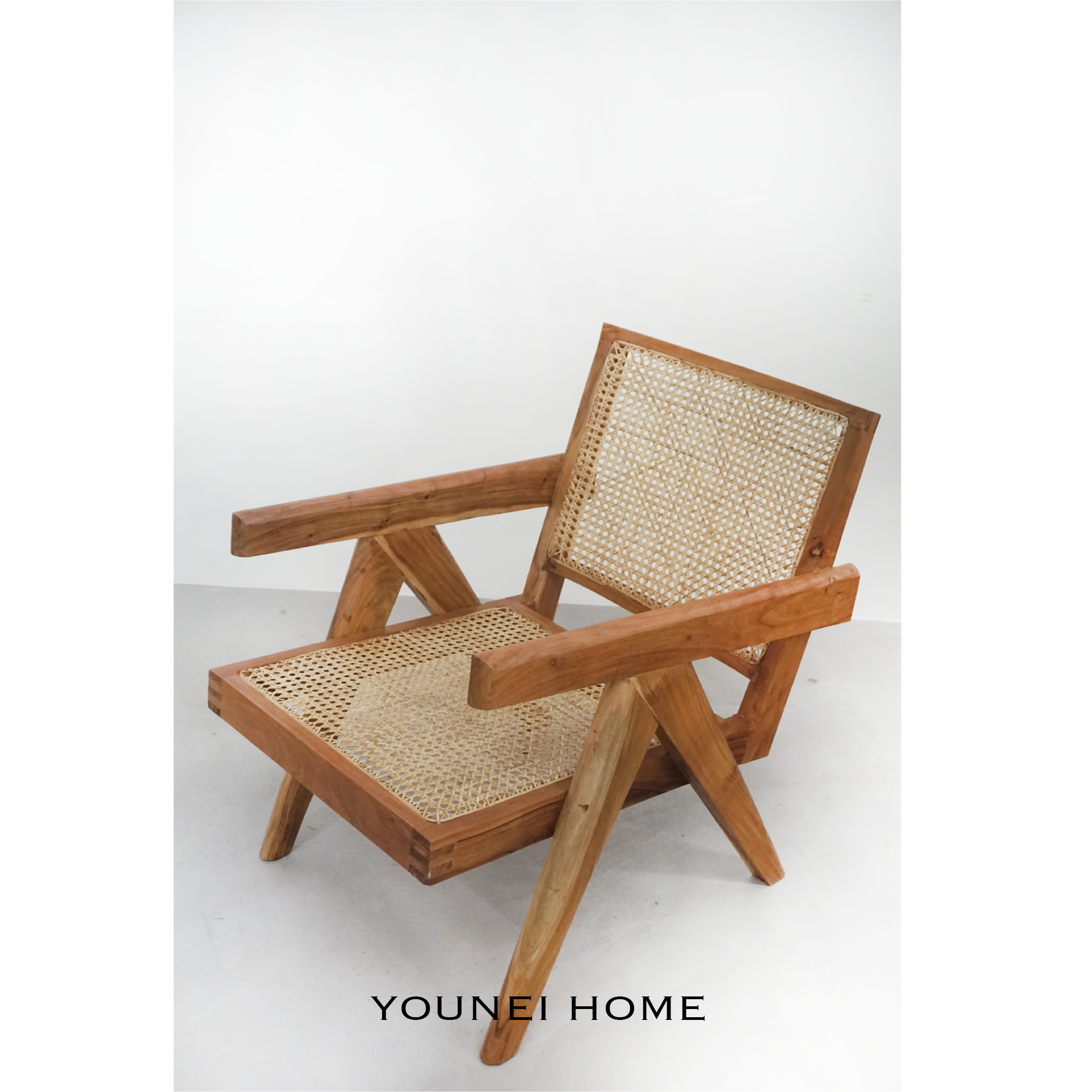 由内艺术昌迪加尔实木相思木编织休闲椅子chaji中古印度进口单人