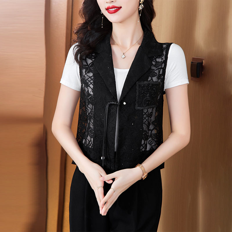 薄款镂空蕾丝开衫女2025夏新款背心马甲短款时尚上衣洋气马夹小衫