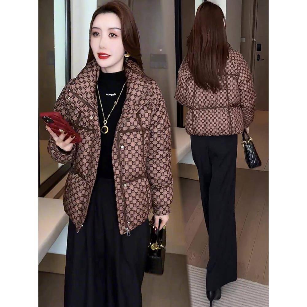 时尚格子羽绒棉服女2025冬季新款洋气百搭加厚保暖小棉袄爆款棉衣