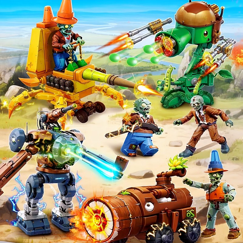 LW6021植物VS僵尸功夫世界大场景武僧巨人僵尸火龙草拼装积木玩具