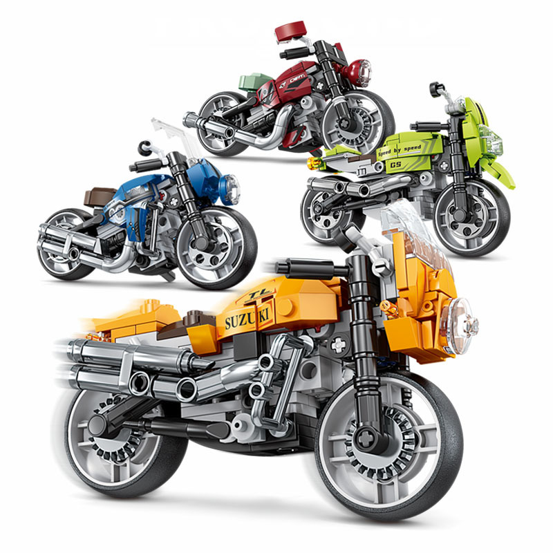 开智积木摩托车模型机车川崎雅马哈水鸟小绵羊电瓶车系列组装玩具