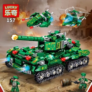 乐奇157三角洲行动军事8合1锐锋号坦克导弹车阿帕奇拼装积木玩具