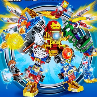 钢铁蜘蛛侠鹰眼灭霸雷神合体钢铁机甲全套复仇者联盟组装 积木玩具