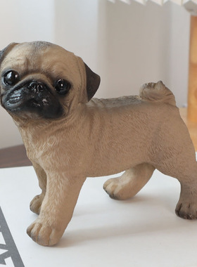 小巴哥树脂工艺品幼犬小摆件 忠犬pug仿真狗模型可爱动物造景装饰
