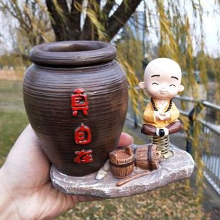 小和尚笔筒摆件摇头创意书房办公室桌面装 禅意学生礼品 饰品新中式