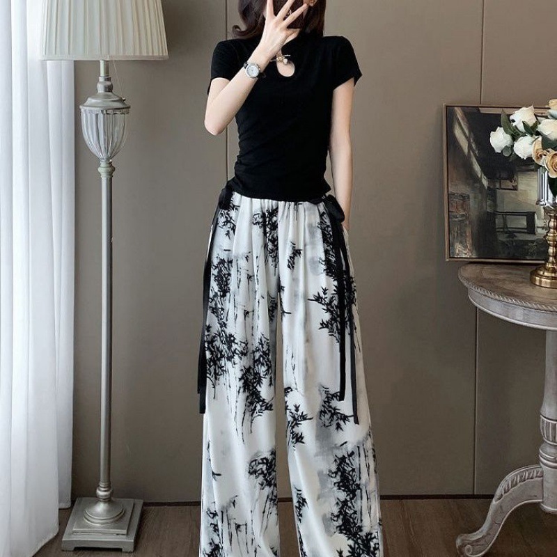 黑色复古休闲运动套装女夏新款