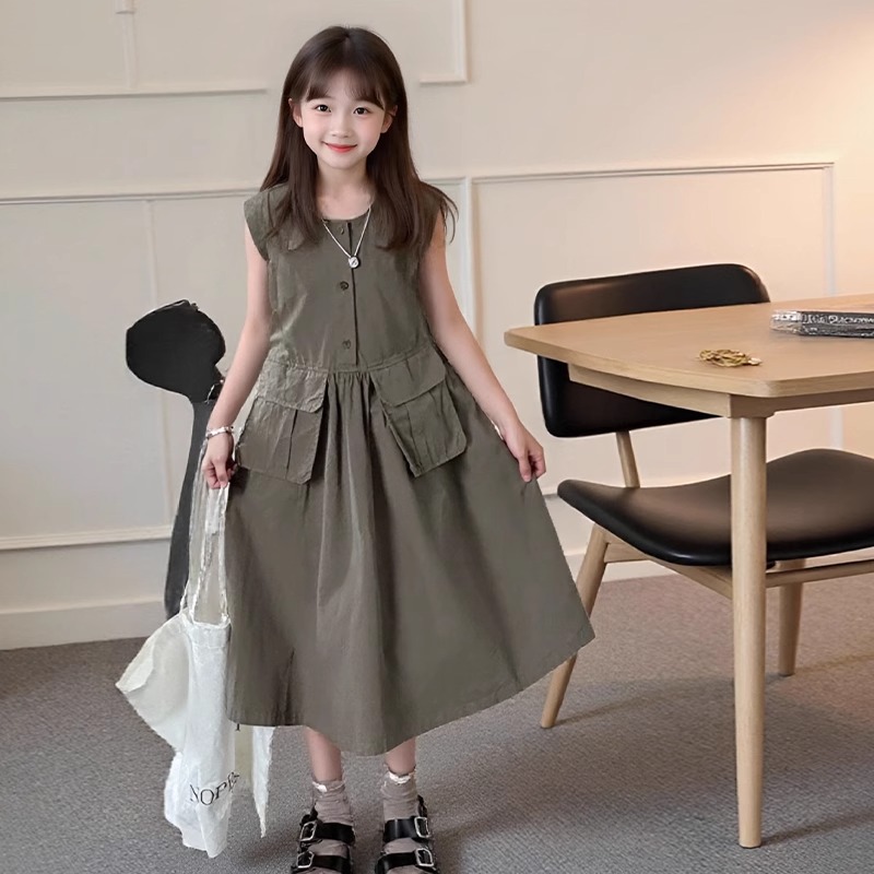 女童连衣裙夏装2025新款中大童韩版宽松背心裙无袖夏季裙子公主裙
