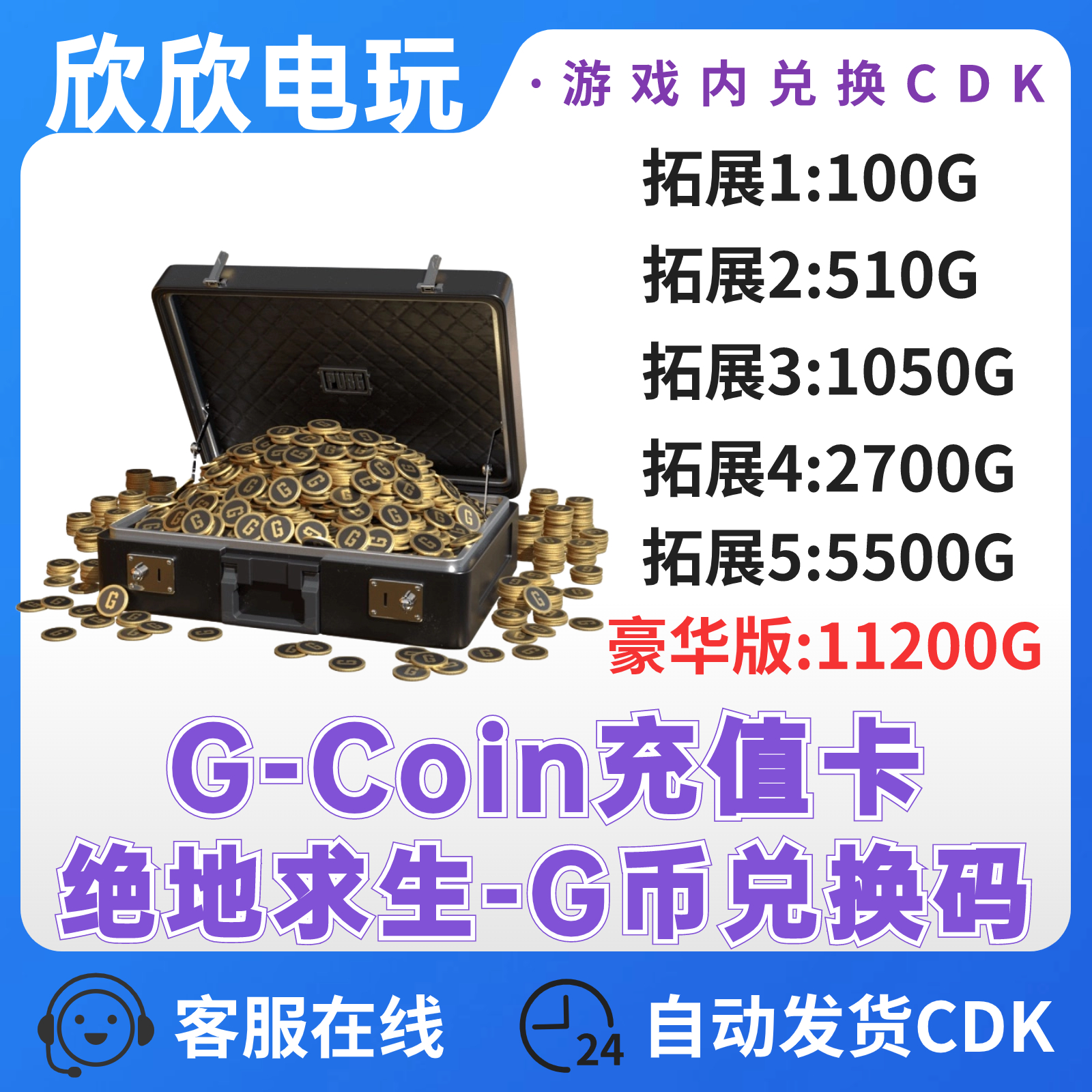 PUBGG币皮肤充值卡CDK兑换码绝地求生金币G-COIN游戏币直充激活码
