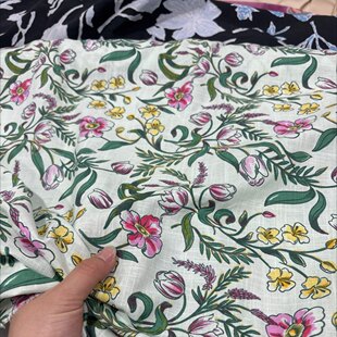 高密棉麻唯美薄荷绿花花3米做衬衫裙子