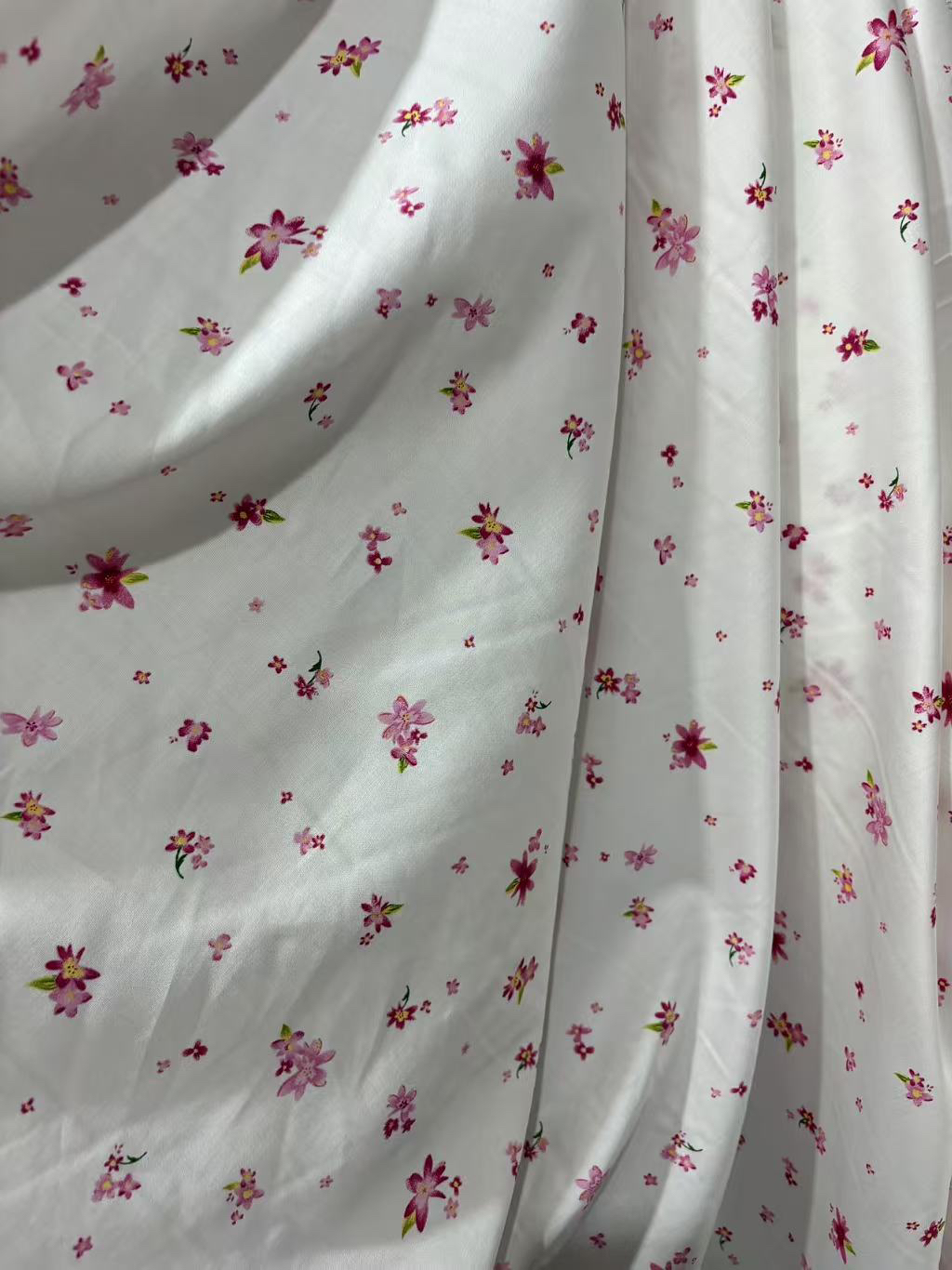 纯棉贡缎粉色小碎花印花衬衣裙子连衣裙手工Diy长3米宽1.45米