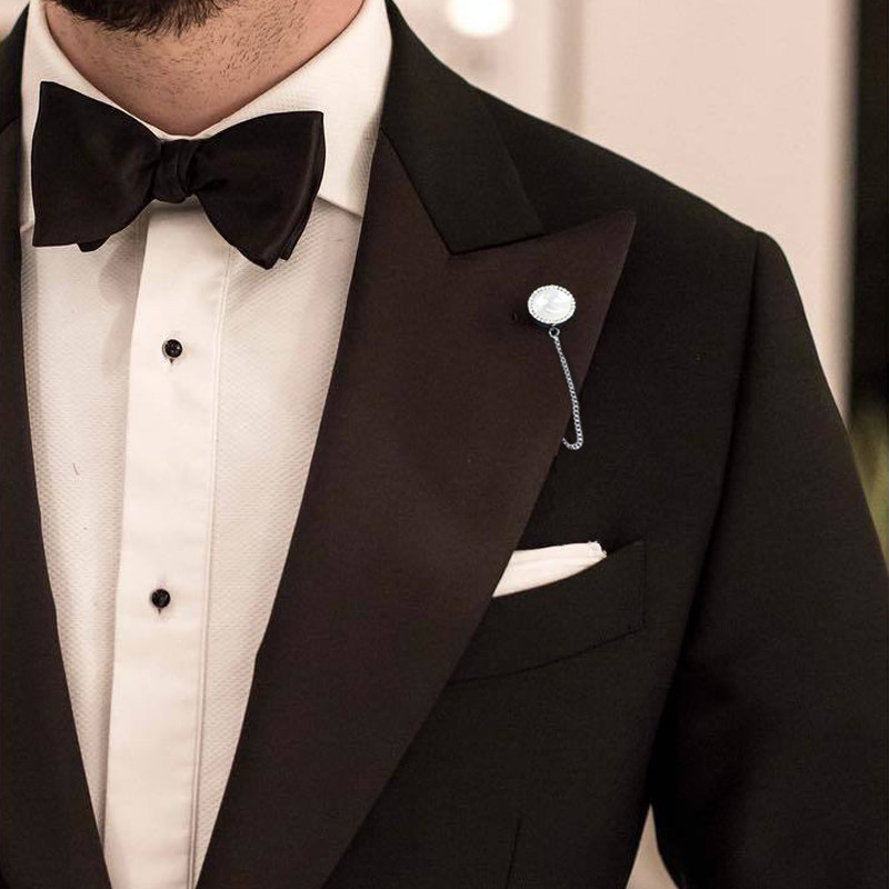 玛诗杜男士胸针西装别针水晶贝母电镀白金商务正装绅士配饰送人