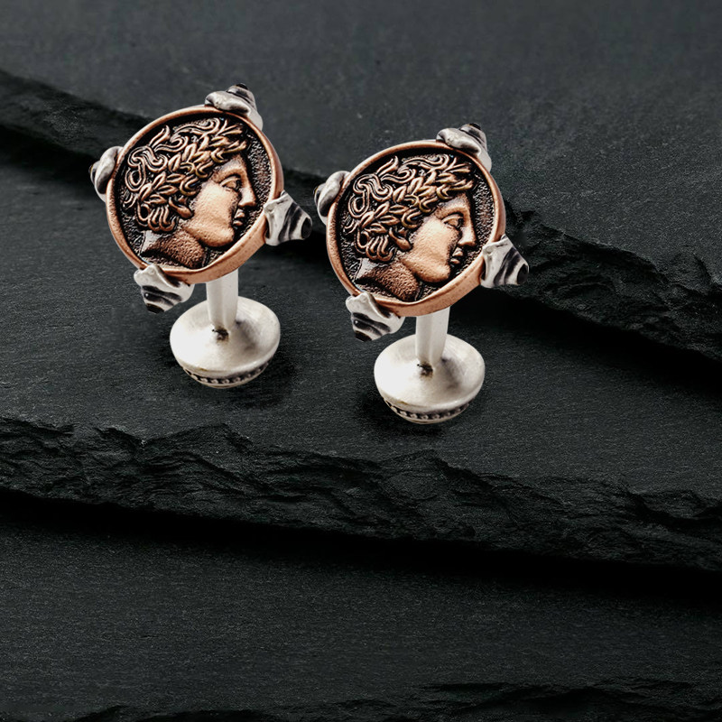 玛诗杜原创欧式复古时尚钱硬币头像袖扣胸针男手工雕花礼盒装送礼