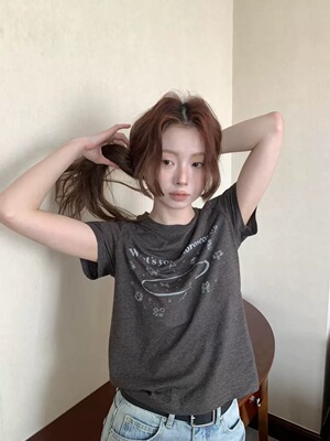 LONDON FLAT韩代博主卡通印花短袖T恤女2026夏装宽松减龄圆领上衣